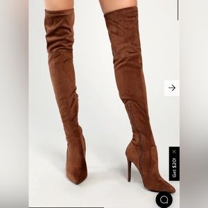 Natiee Taupe Suede Pointed-Toe Over-the-Knee Boots